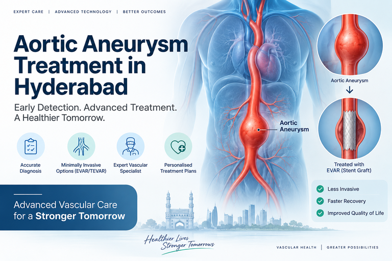 Aortic aneurysm treatment in Hyderabad showing an abdominal aortic aneurysm and endovascular stent graft